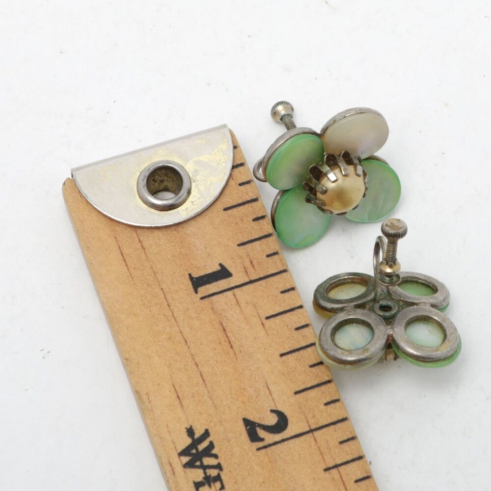 Vintage Flower Abalone Shell Earrings Screw Back iridescent Retro Faux Pearl - Picture 4 of 7
